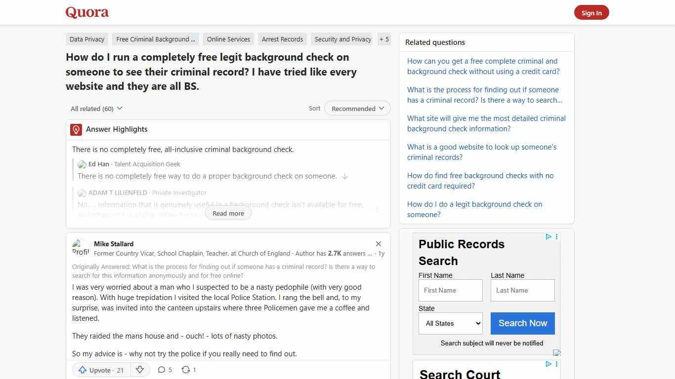 How to run a completely free legit background check on someone to see their criminal record - Quora