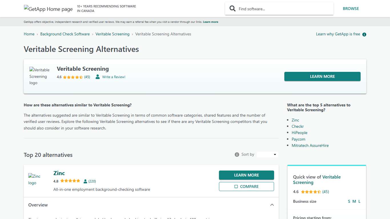 Top 20 Veritable Screening Alternatives GetApp Canada 2026